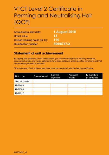 Vtct Level 2 Certificate In Perming And Neutralising Hair Qcf