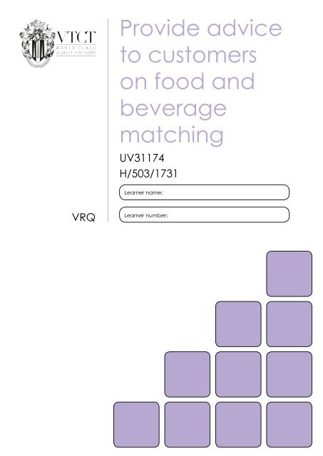 Provide advice to customers on food and beverage matching - VTCT