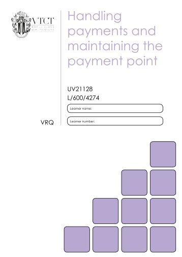 Handling payments and maintaining the payment point - VTCT