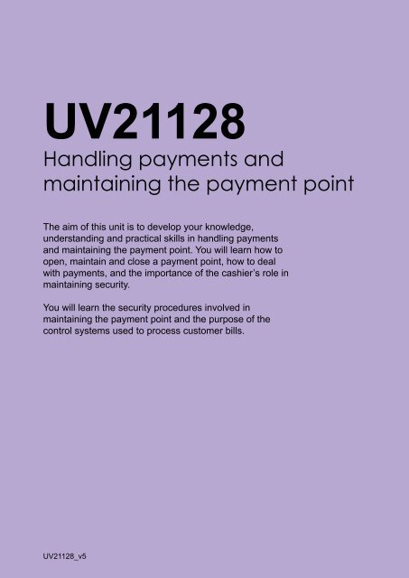 Handling payments and maintaining the payment point - VTCT