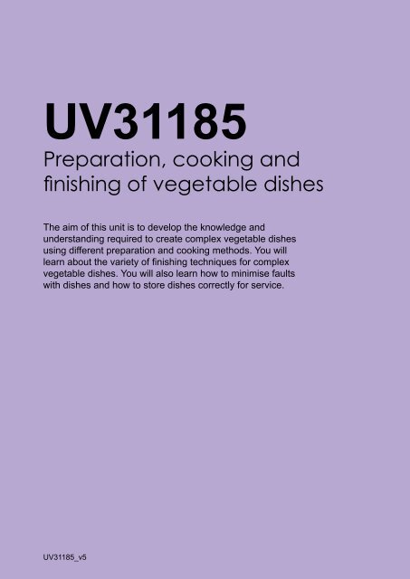 Preparation, cooking and finishing of vegetable dishes - VTCT