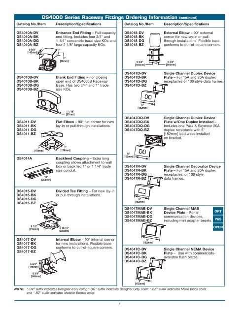 4000 Designer Series Steel Raceway Product Specifications - Nedco