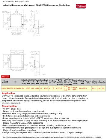 Hoffman Catalog Drawing Specification - Nedco