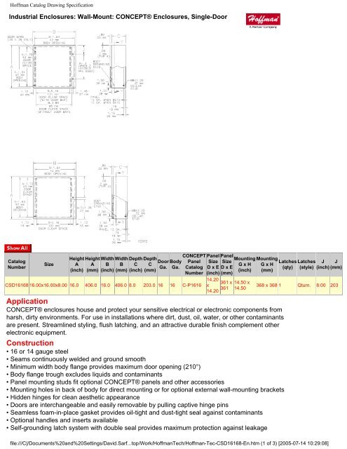 Hoffman Catalog Drawing Specification - Nedco