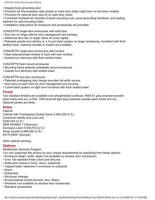 Hoffman Catalog Drawing Specification - Nedco