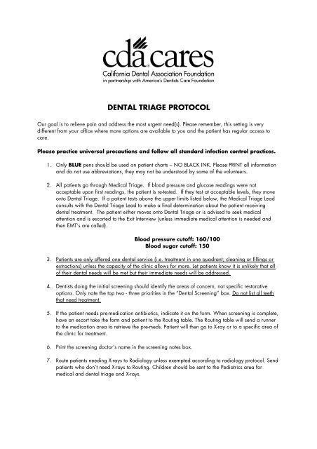 DENTAL TRIAGE PROTOCOL - CDA Foundation