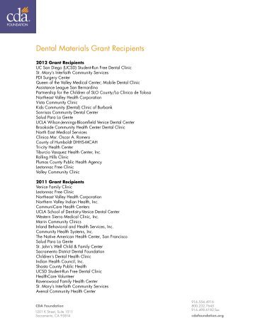 Dental Materials Grant Recipients - CDA Foundation