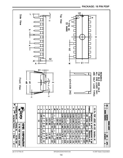 RS232 DCE/DTE Sipex SP232A IC Datasheet - Solarbotics