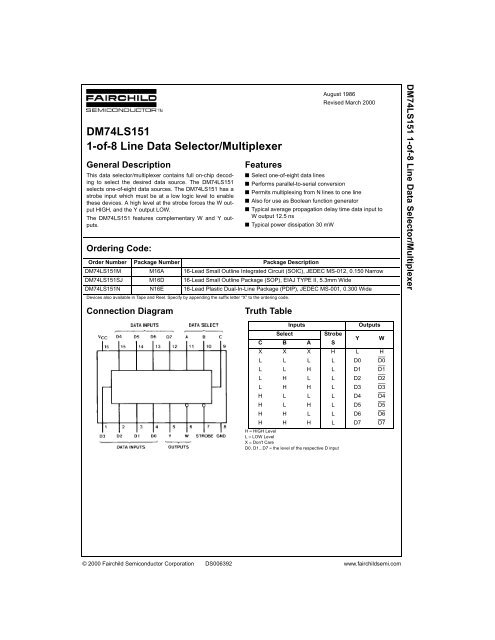 DM74LS151 1-of-8 Line Data Selector/Multiplexer