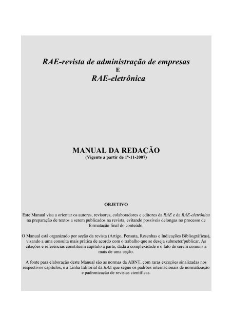 Manual de redação - RAE Publicações - Fundação Getulio Vargas