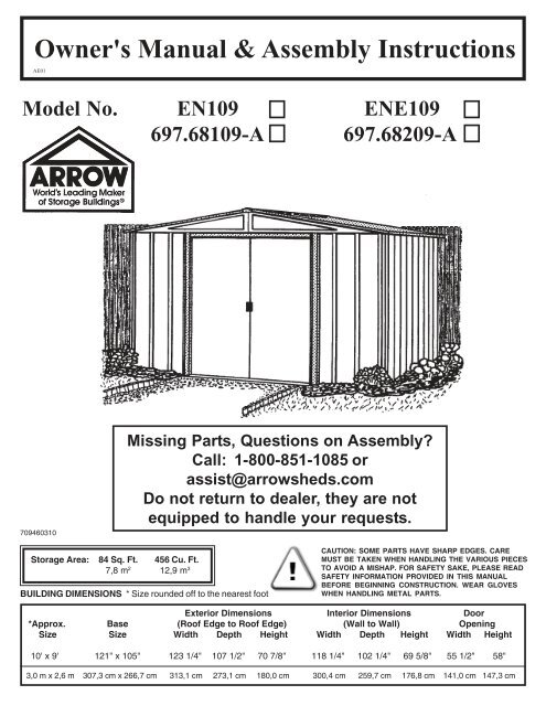 Sr68109 Manual Arrow Sheds