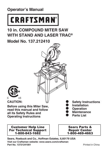 Operator's Manual 10 in. COMPOUND MITER SAW WITH ... - Sears