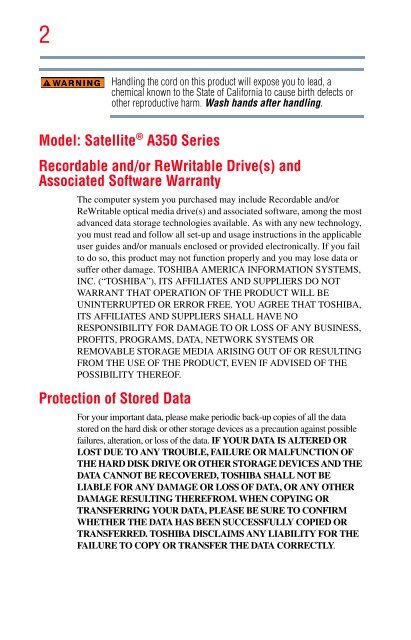 Satellite® A350 Series User's Guide - Kmart