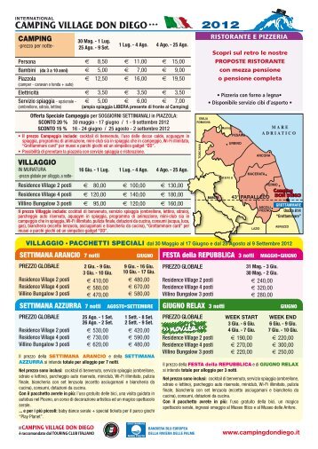 Listino+Ristorante I 2012 - Campeggi in Italia