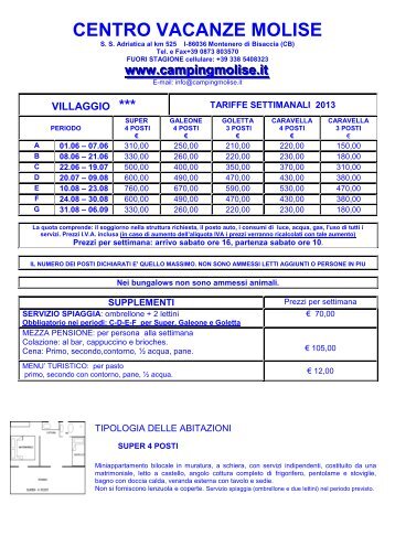 Listino - Camping Molise