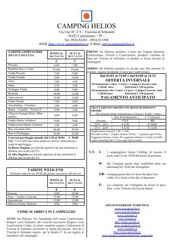 Listino Prezzi - Camping Helios