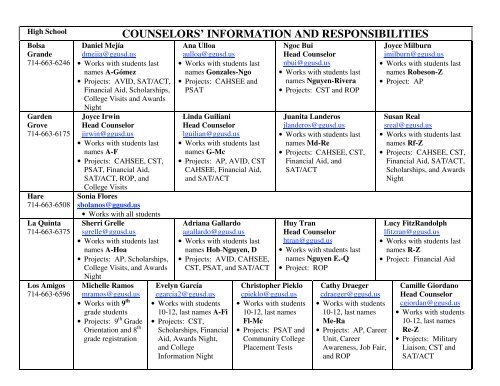 counselors - Garden Grove Unified School District