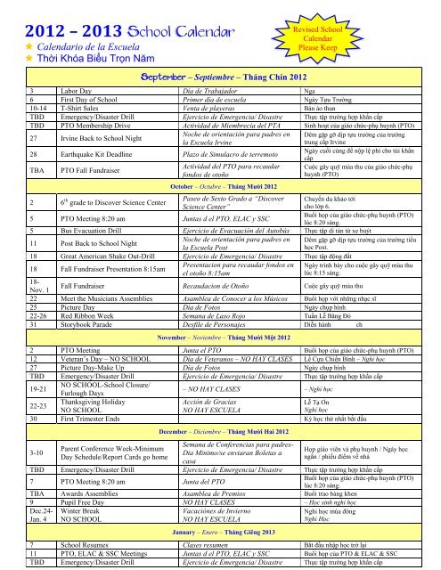2012 – 2013 School Calendar - Garden Grove Unified School District
