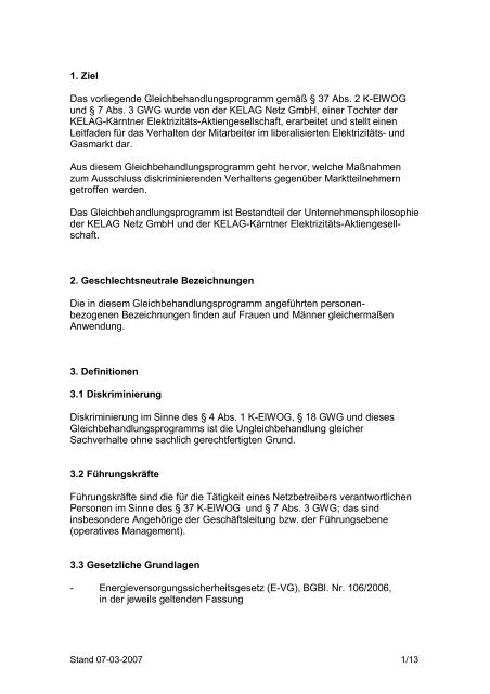 GLEICHBEHANDLUNGSPROGRAMM KELAG NETZ GMBH ...