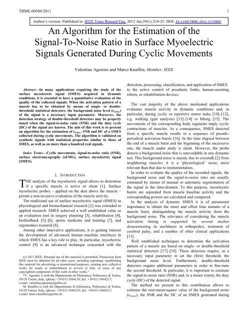 An Algorithm for the Estimation of the Signal-To-Noise Ratio in ...