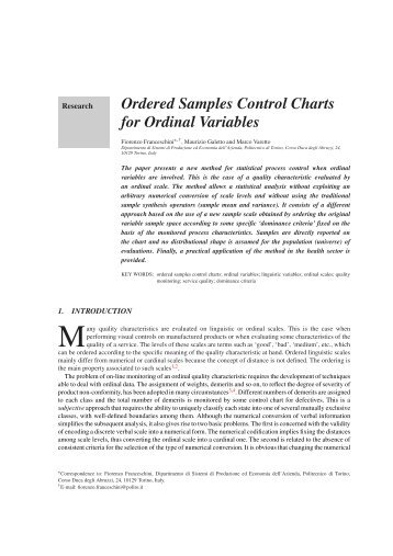 Ordered Samples Control Charts for Ordinal Variables