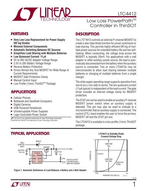LTC4412 APPLICATIO S U DESCRIPTIO U Low Loss PowerPathTM ...