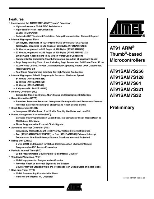 AT91 ARM Thumb -based Microcontrollers AT91SAM7S256 