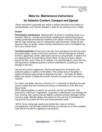 Mats Inc. Maintenance Instructions for Debolon Comfort, Compact ...