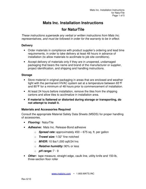 Mats Inc Installation Instructions For Naturtile