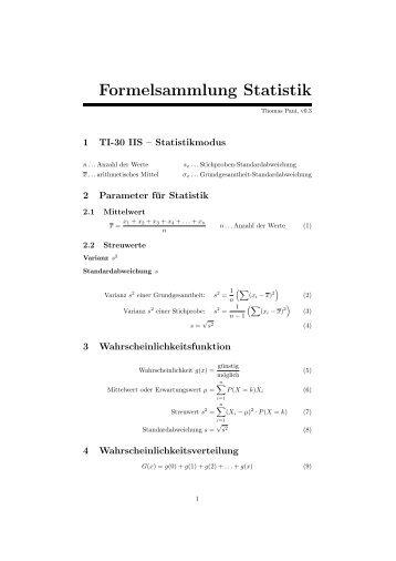 Formelsammlung Statistik