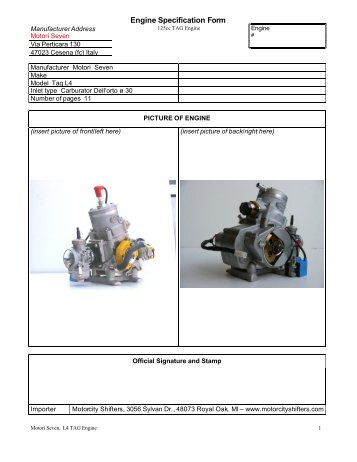 Engine Specification Form