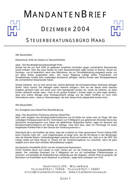 MANDANTENBRIEF - Valuenet Recht & Steuern