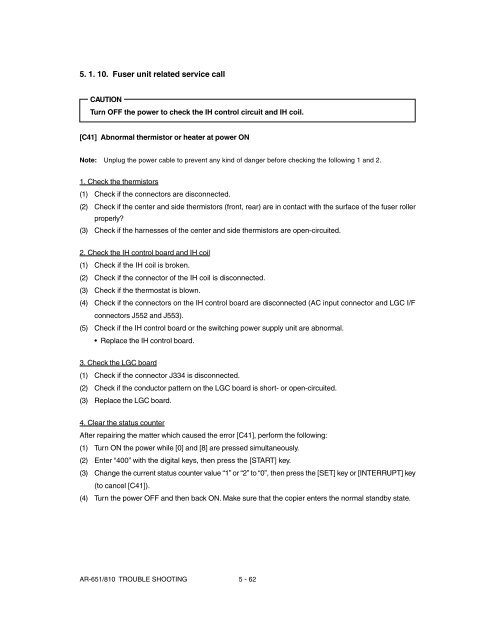 SHARP TROUBLE & ERROR CODES AR-651, AR-810 - OlsonBros