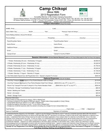 Registration Form - Camp Chikopi