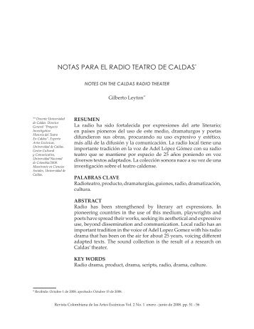 NOTAS PARA EL RADIO TEATRO DE CALDAS*
