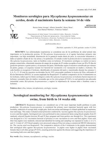 Monitoreo serológico para Mycoplasma hyopneumoniae en cerdos ...