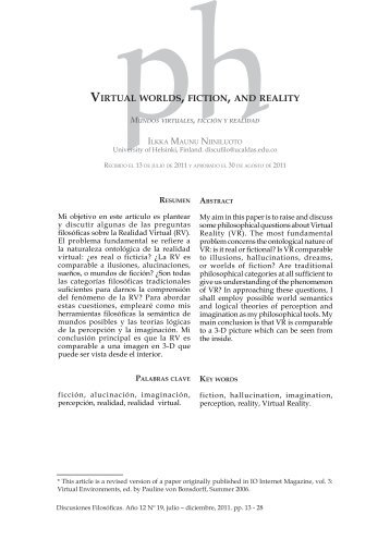 VIRTUAL WORLDS , FICTION, AND REALITY