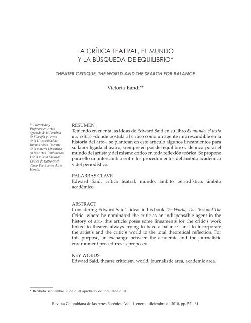 la crítica teatral, el mundo y la búsqueda de equilibrio