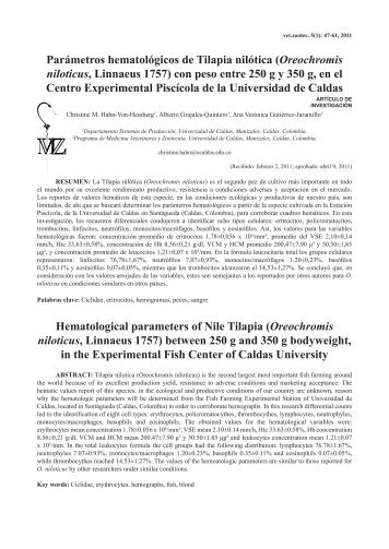 Parámetros hematológicos de Tilapia nilótica (Oreochromis niloticus ...