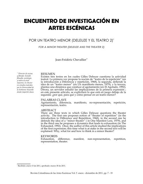 ENCUENTRO DE INVESTIGACIÓN EN ARTES ESCÉNICAS