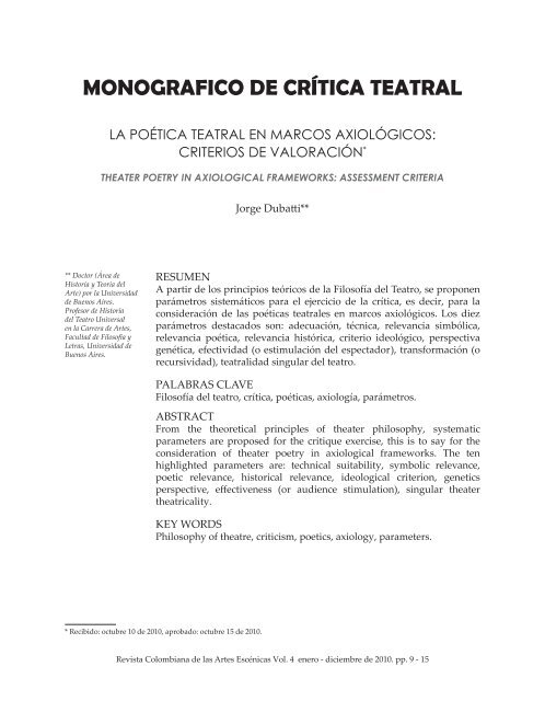 MONOGRAFICO DE CRÍTICA TEATRAL
