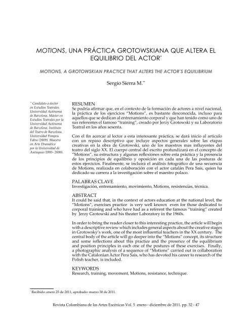 MOTIONS, UNA PRÁCTICA GROTOWSKIANA QUE ALTERA EL ...