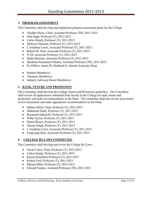 Standing Committees 2011‐2013 College of Science and ...