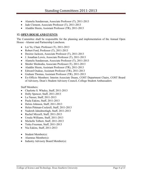 Standing Committees 2011‐2013 College of Science and ...