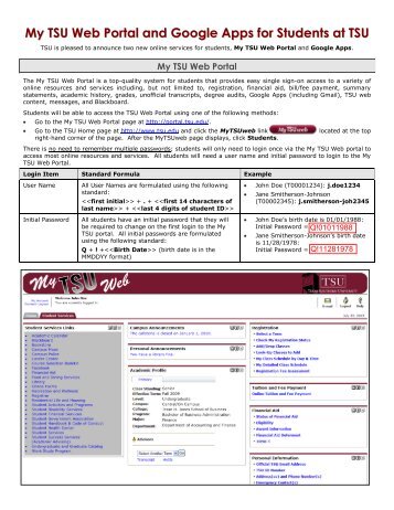 My TSU Web Portal and Google Apps for Students at TSU