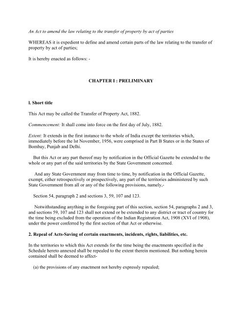 An Act to amend the law relating to the transfer of property by act of ...