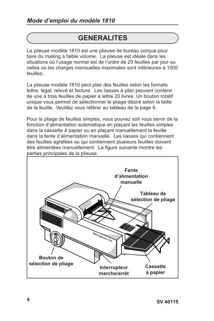 1810 Folder Operating Guide SV40115 4/95 - Pitney Bowes Canada