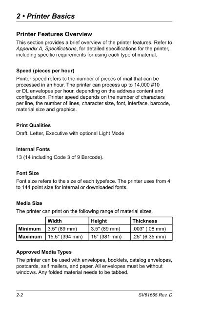 Printer DA70S, DA75S Operator Guide - Pitney Bowes Canada