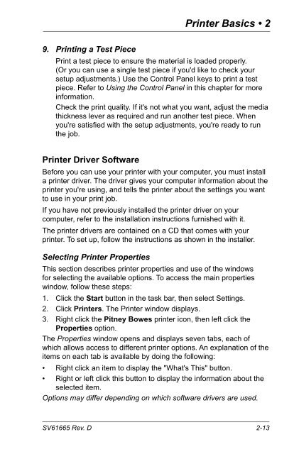 Printer DA70S, DA75S Operator Guide - Pitney Bowes Canada