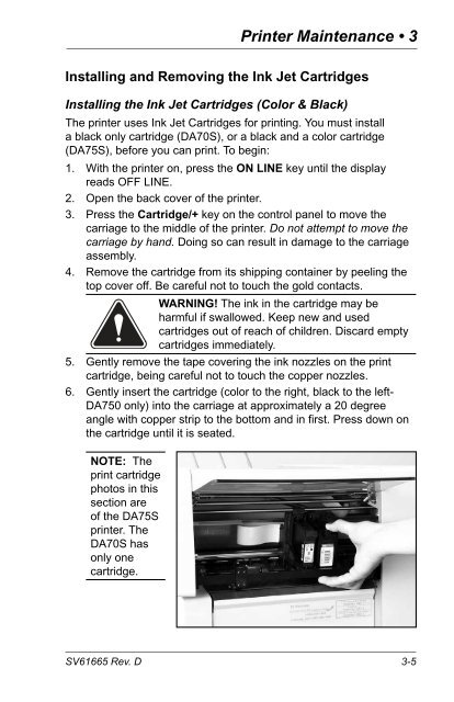 Printer DA70S, DA75S Operator Guide - Pitney Bowes Canada